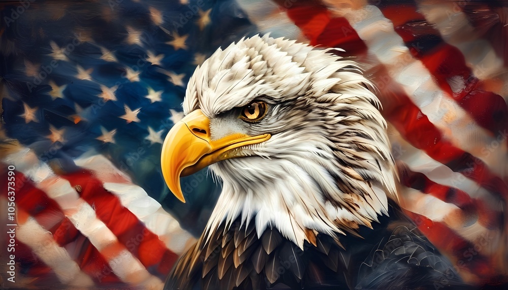 Naklejka premium Eagle on US flag background
