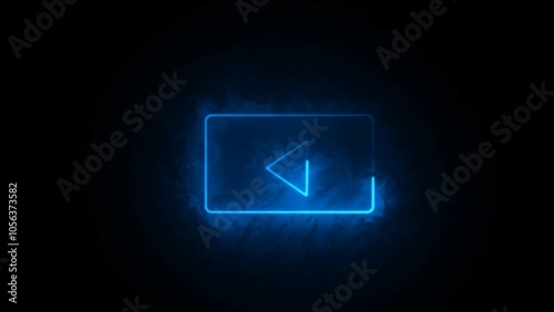 Neon shine play button symble. Neon media player button icon on the black background.