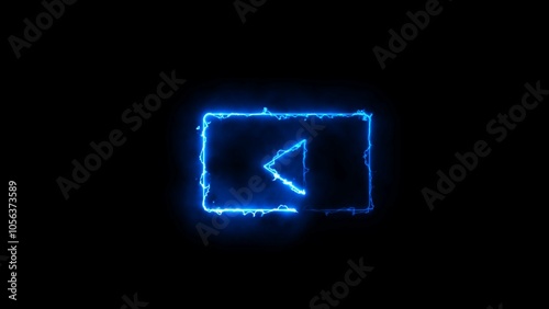 Neon shine play button symble. Neon media player button icon on the black background.