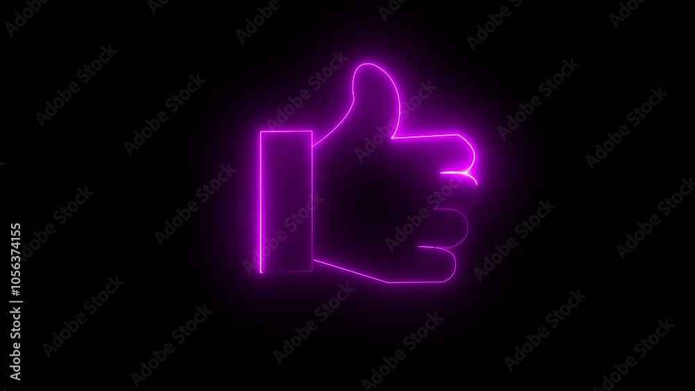 Glowing neon line Hand thumb up icon isolated on black background. Neon Outline Like Icon Animation Black Background Glowing neon line Hand thumb up icon isolated on black background. Neon Outline Like Icon Animation Black Background