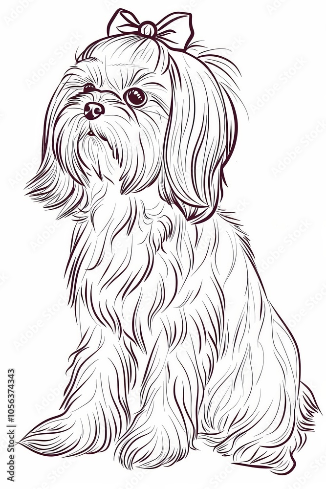 Shih Tzu Dog with Bow Line Art Illustration Shih Tzu Dog with Bow Line Art Illustration