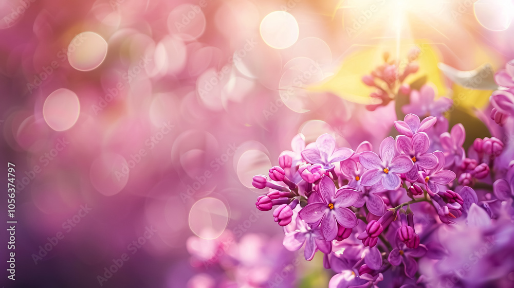 Lilac flowers blooming in spring, with a sunny day light bokeh background. Lilac flowers blooming in spring, with a sunny day light bokeh background.