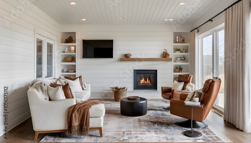 Inviting reading nook featuring a plush armchair draped with a fluffy blanket and scattered pillows for ultimate comfort