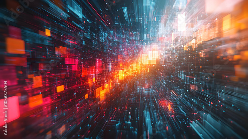 Wallpaper Mural Abstract Digital Background with Red, Orange, and Blue Lights Torontodigital.ca