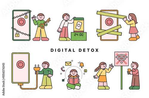 People who seal and forcibly block their smartphones in order to do a digital detox. Digital device use and lifestyle.