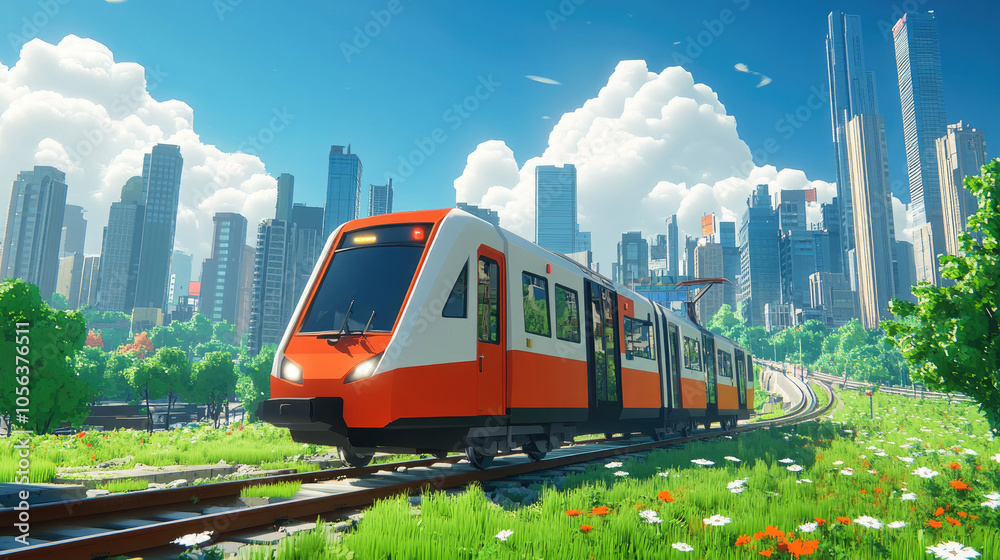 Trains in the city run on the tracks Trains in the city run on the tracks