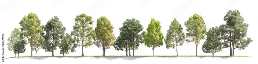 A row of trees with some of them being green and some of them being brown A row of trees with some of them being green and some of them being brown