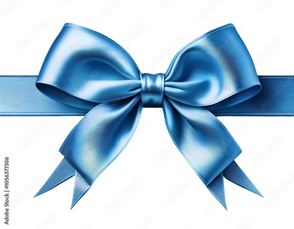 Diagonally sky blue silk cross ribbons with bow isolated on white background, wallpaper