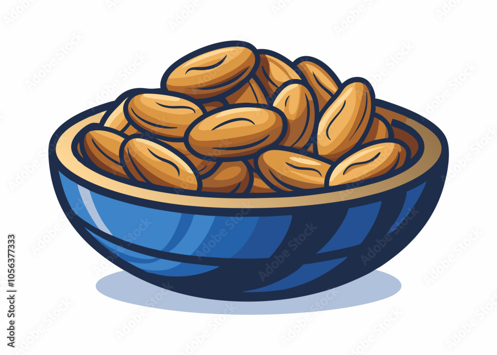 Dried peanuts in wooden bowl on white background vector art illustration Dried peanuts in wooden bowl on white background vector art illustration