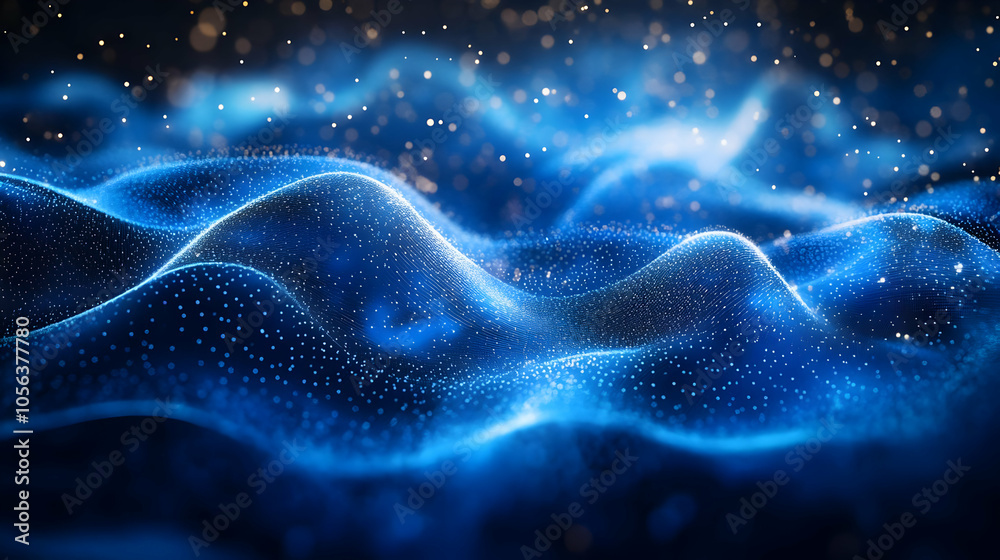 Abstract 3D Blue Wave Background with Bokeh Abstract 3D Blue Wave Background with Bokeh