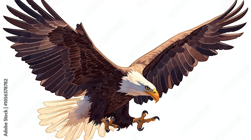 Fototapeta premium A Bald Eagle in Flight, with Wings Spread and Talons Extended