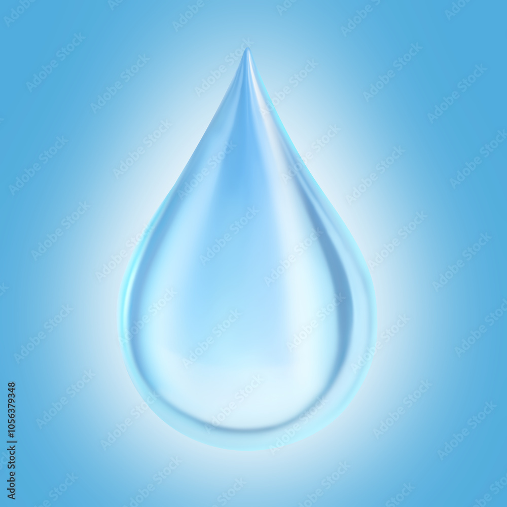 One drop of clear water on light blue background One drop of clear water on light blue background