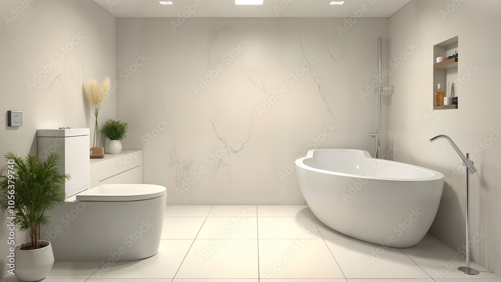 A Sleek and Modern Bathroom with a Stylish Bathtub Next to a Contemporary Toilet A Sleek and Modern Bathroom with a Stylish Bathtub Next to a Contemporary Toilet