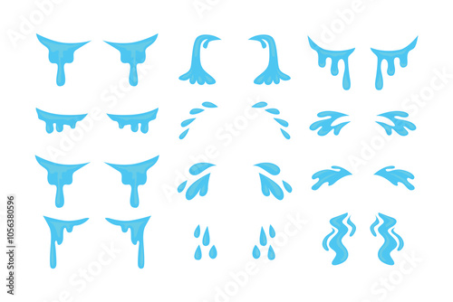 Set of eye tears collection, Tear cartoon vector set icon. Isolated set icon droplet of cry. Vector illustration tear on white background. Tear cry eye icon. Woe and sorrow, sadness, grief symbol.