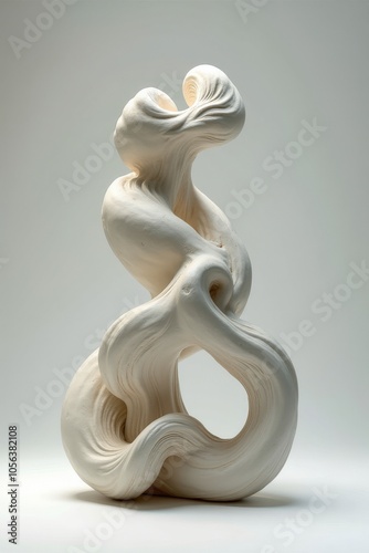 Fluid Abstract Statue on Neutral Background: Modern Artistic Sculpture