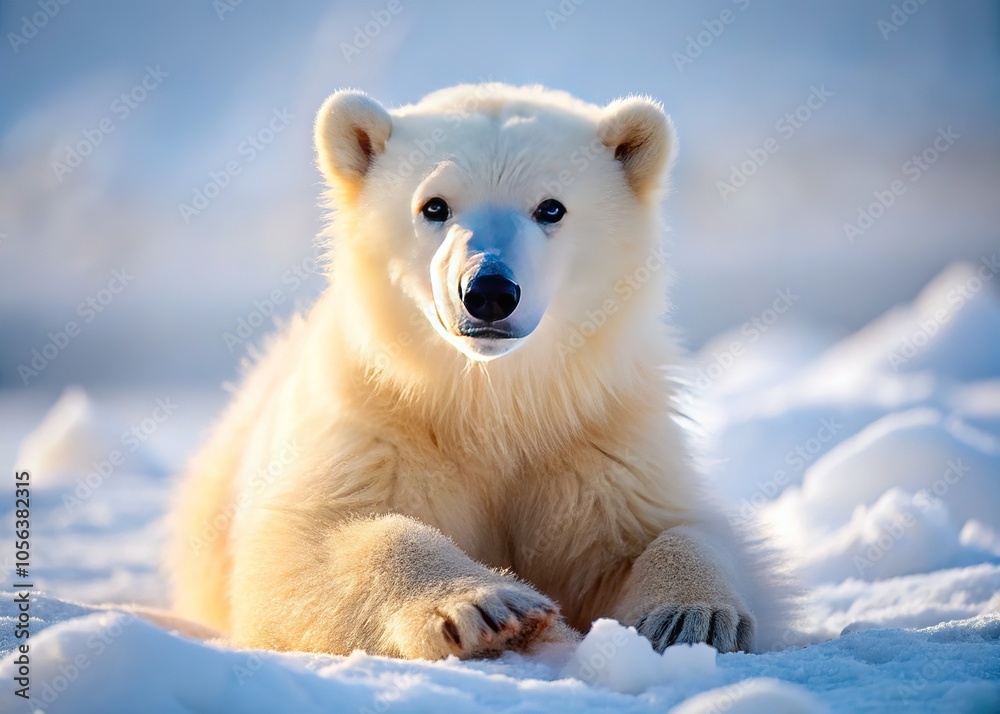 A sweet polar bear cub finds comfort in a snowy nap. A sweet polar bear cub finds comfort in a snowy nap.