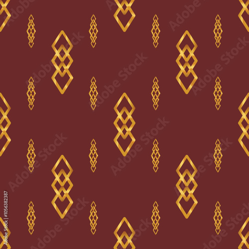 Vector Seamless luxury geometric pattern background, elegant golden abstract design on dark red backdrop, perfect for holiday packaging, fabric decoration, festive wallpaper, 