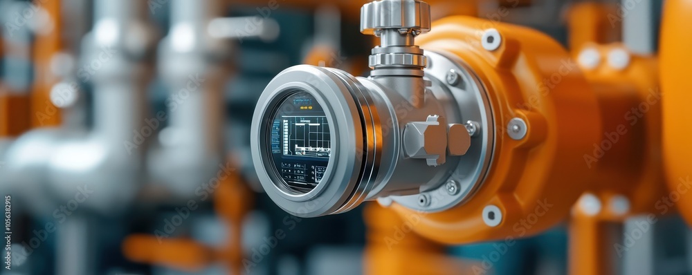 A close-up of a metallic pressure gauge attached to industrial piping, showcasing precision in measurement within a mechanical environment. A close-up of a metallic pressure gauge attached to industrial piping, showcasing precision in measurement within a mechanical environment.
