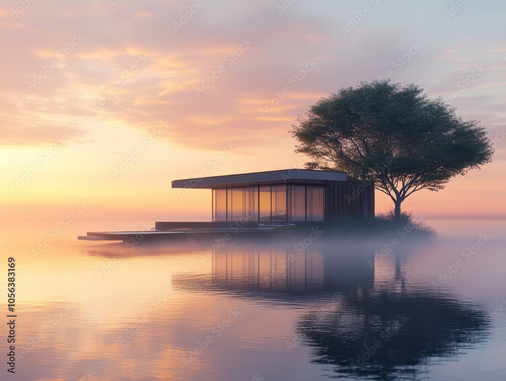 Serene Sunset over a Modern House Serene Sunset over a Modern House