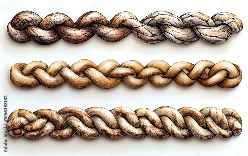 Obraz premium Vector Set: Braided Rope Chain Patterns with Link Icon