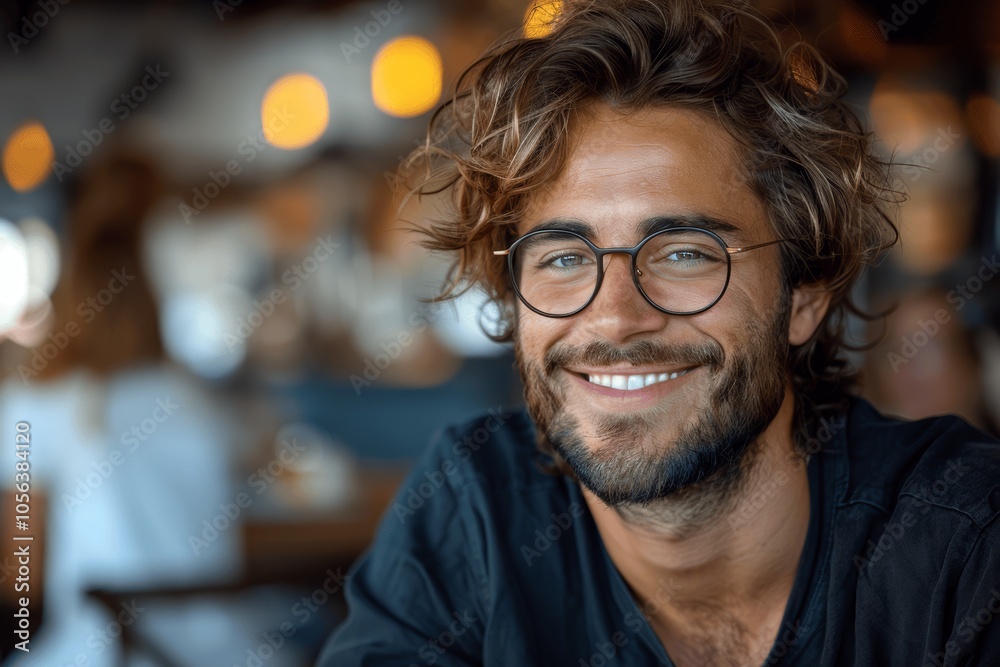 Smiling Young Businessman in Casual Attire at Meeting with Female Colleague in Office Smiling Young Businessman in Casual Attire at Meeting with Female Colleague in Office
