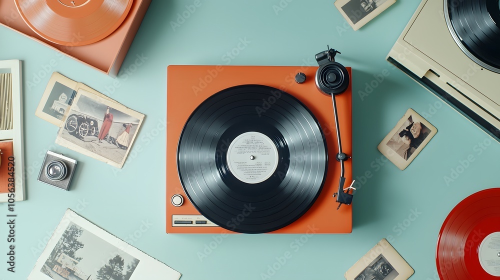 custom made wallpaper toronto digitalVintage Vinyl Record Player Flat Lay Composition