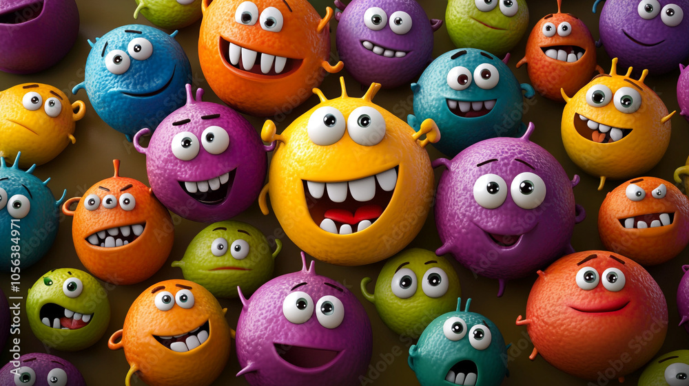 Colorful cartoon characters gathering and smiling joyfully together in a playful scene Colorful cartoon characters gathering and smiling joyfully together in a playful scene