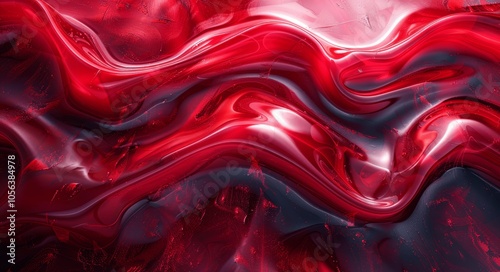 Red Liquid Metal Texture Background with Shiny Glass Surface