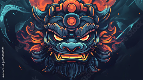 Barong head esport mascot logo design. Traditional Balinese Dance. Illustration