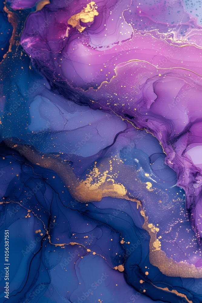 Abstract Alcohol Ink Painting with Pink Purple and Blue Marble Texture Fluid Art with Gold Details Abstract Alcohol Ink Painting with Pink Purple and Blue Marble Texture Fluid Art with Gold Details