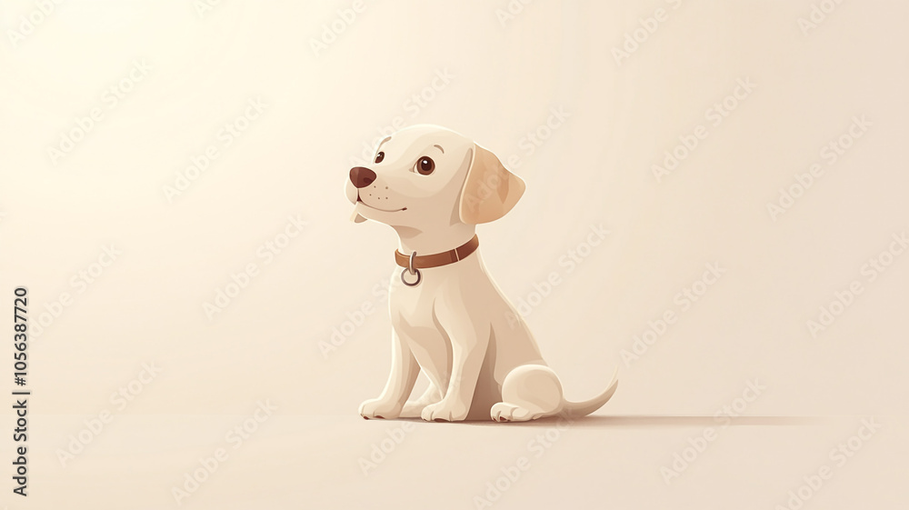 A playful cartoon puppy sitting on a soft beige background with a cheerful expression A playful cartoon puppy sitting on a soft beige background with a cheerful expression
