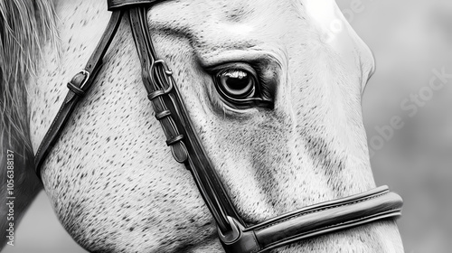 Detailed horse head pencil drawing. Pencil Realism. Illustration photo