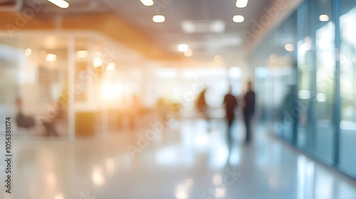 Blurred business people meeting in office interior with space for background or banner design. 