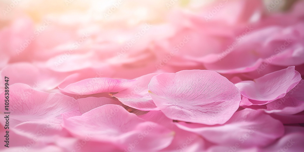 Surface covered with pink petals illuminated by a soft yellow light Surface covered with pink petals illuminated by a soft yellow light