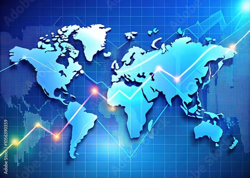 Global Data Trends: World Map with Arrow and Line Chart Visualization