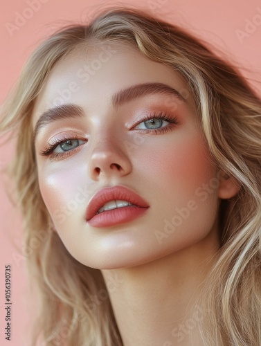 Blonde Beauty: Radiant Makeup Look with Pink Background