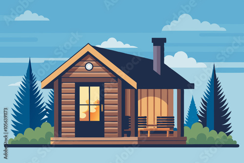 Timber garden sauna building outdoor wooden shed vector art illustration photo
