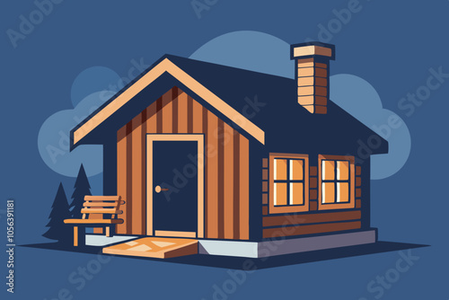 Timber garden sauna building outdoor wooden shed vector art illustration photo