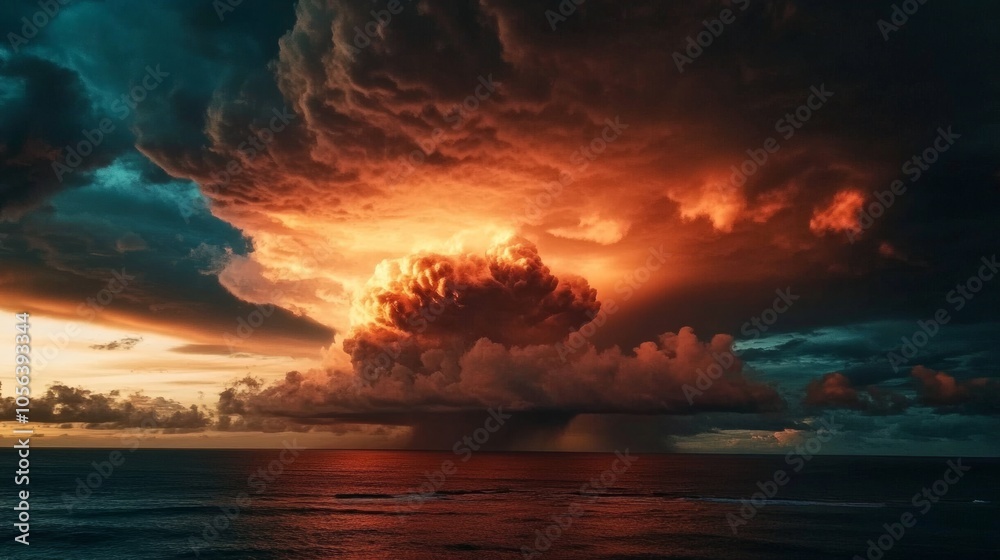 Dark, threatening clouds form in the sky over the ocean. generative ai Dark, threatening clouds form in the sky over the ocean. generative ai