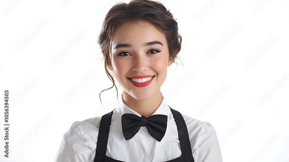 Portrait of a Smiling Woman in a White Shirt and Bow Tie Portrait of a Smiling Woman in a White Shirt and Bow Tie