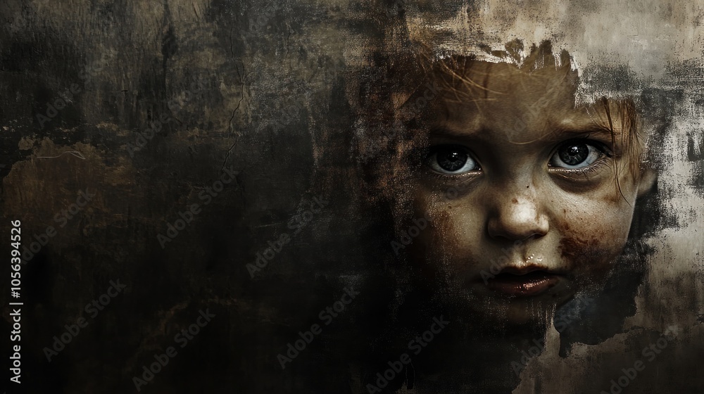 Emotional depiction of a child facing psychological trauma, isolated with a distressed expression in a stark background Emotional depiction of a child facing psychological trauma, isolated with a distressed expression in a stark background
