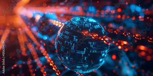 Digital Globe with Information and Data Pathways
