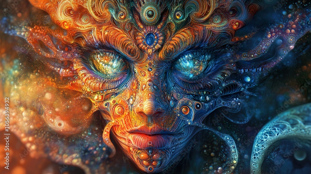 Intricate Abstract Art: Cosmic Face with Psychedelic Patterns Intricate Abstract Art: Cosmic Face with Psychedelic Patterns