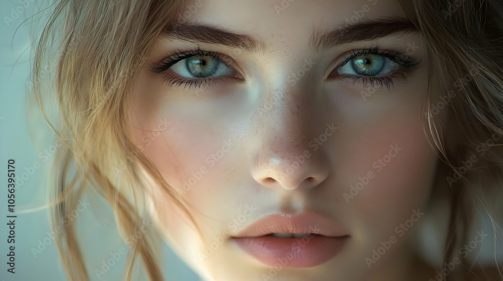 Closeup Portrait of Woman with Blonde Hair and Green Eyes - Realistic Illustration Closeup Portrait of Woman with Blonde Hair and Green Eyes - Realistic Illustration