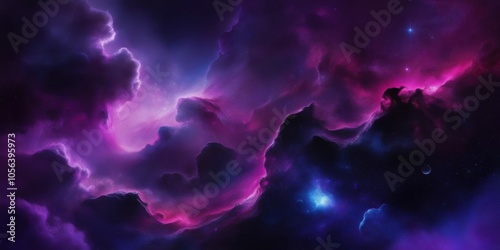 Cosmic nebula, swirling purple clouds, deep space, vibrant colors, ethereal atmosphere, celestial beauty, star formation, galactic storm, mystical energy, dreamlike landscape, astronomical wonder, sur