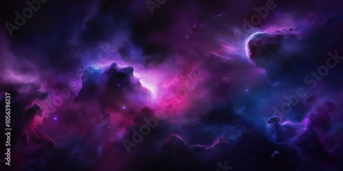 Cosmic nebula, swirling purple clouds, deep space, vibrant colors, ethereal atmosphere, celestial beauty, star formation, galactic storm, mystical energy, dreamlike landscape, astronomical wonder, sur