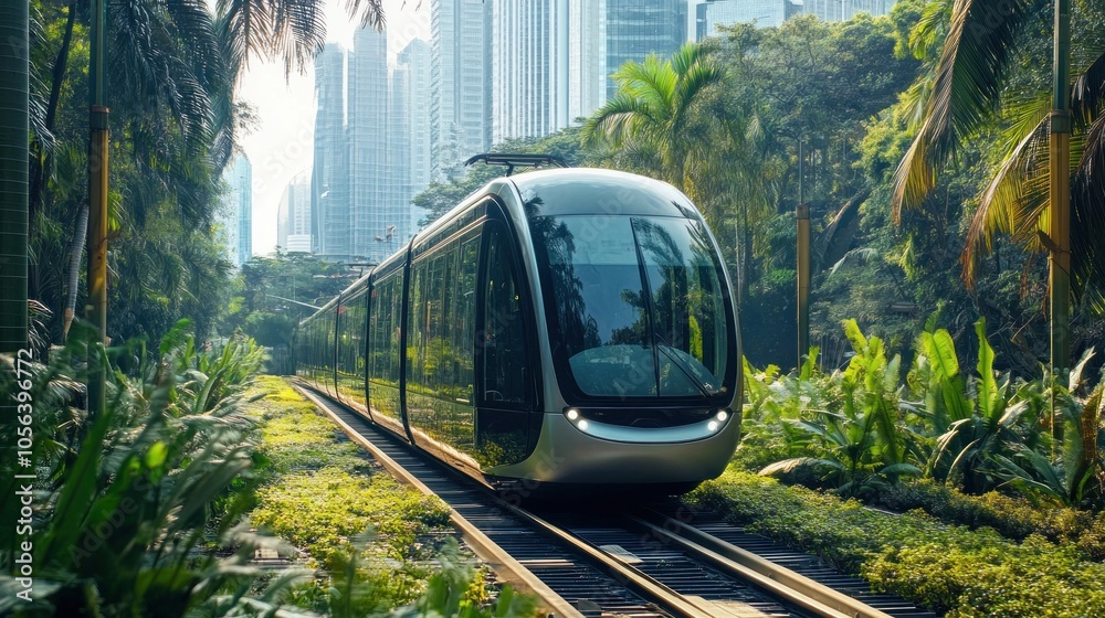 Fototapeta premium photograph of Transportation ideas towards nature conservation Reduce carbon emissions and build sustainable cities for a green future.