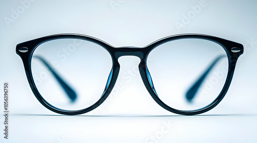 Round Black Eyeglasses on White Background - Photo