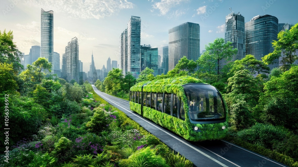 photograph of Transportation ideas towards nature conservation Reduce carbon emissions and build sustainable cities for a green future.