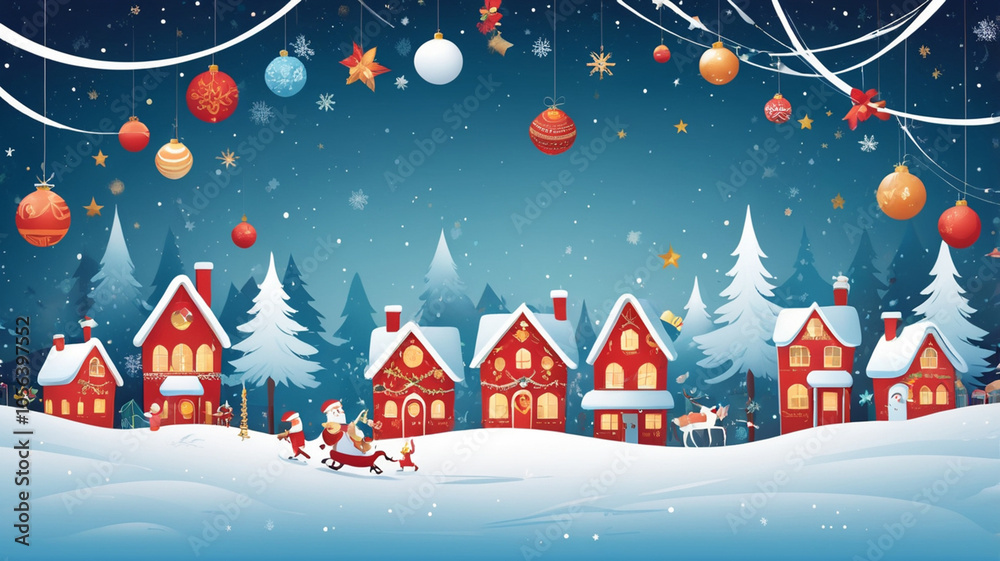 Fototapeta premium Festive Christmas-themed vector background, Christmas frame, filled with joyful holiday elements and a clean, modern design. 